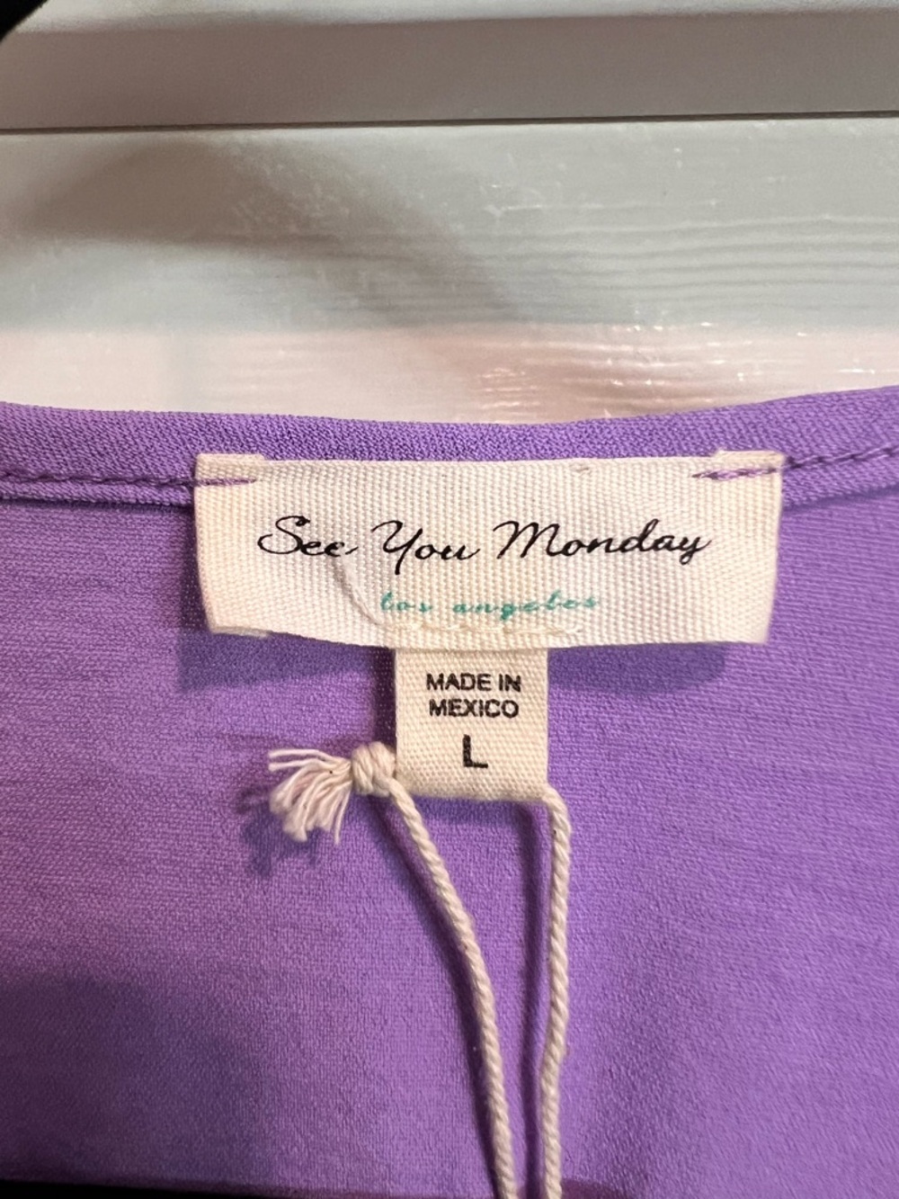 See You Monday Purple Dress V-Neck Tie Front Knee Length Size L - Picture 4 of 5
